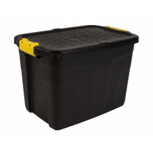 Ward Heavy Duty Storage Box + Lid 60L Black - Clip-Lock Lid, Stackable & Handy for Home & Garden (HW442-BLK/YEL-ST)