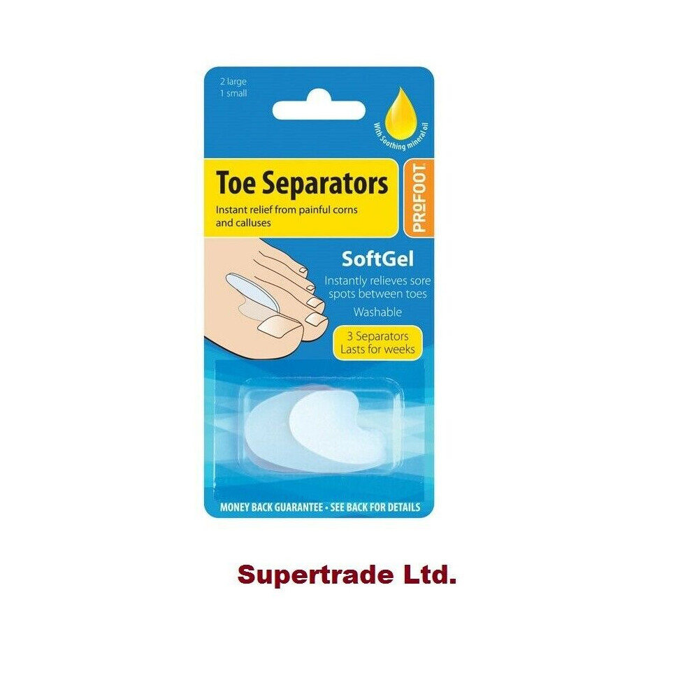 Profoot 3 X Softgel Toe Separators Toes Corn/Calluses Relief With Mineral Oil