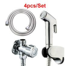 (4 PCS SET) Bidet Shattaf Douche Spray Chrome Hygienic Toilet Shower Head Hose Set Muslim