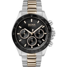 Hugo Boss Hero 1513757 Montre Homme – Bracelet acier inoxydable bicolor or, cadran noir, chronographe et date