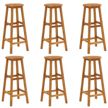 vidaXL 6x Solid Acacia Wood Bar Stools Kitchen Dining Chair Seating Furniture