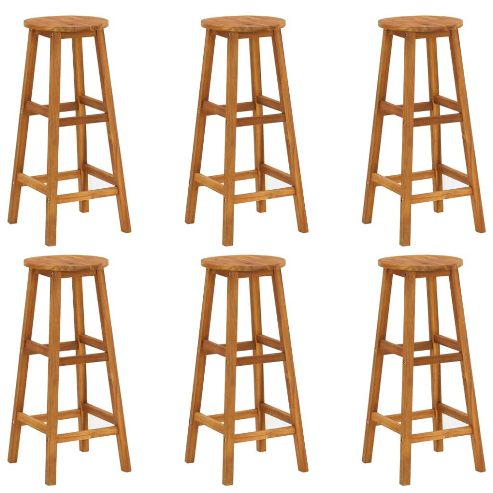 Vidaxl 6X Solid Acacia Wood Bar Stools Kitchen Dining Chair Seating Furniture