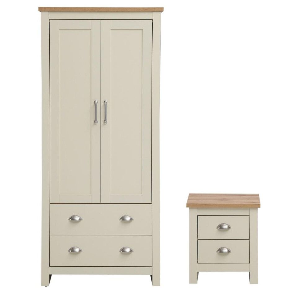 Lisbon 2 Piece Bedroom Furniture Set Wardrobe Bedside Table Cream