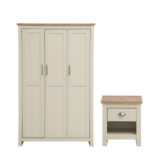 Lisbon 2 Piece Bedroom Furniture Set 3 Doors Wardrobe & Bedside Table Cream