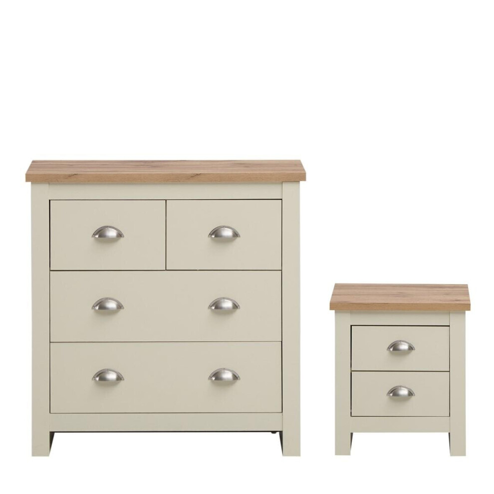 Lisbon 2 Piece Bedroom Set 4 Drawer Chest 2 Drawer Bedside Table Cream