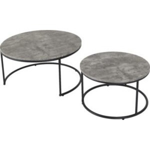 Seconique Athens Round Coffee Table Set Concrete Black Metal Legs 2
