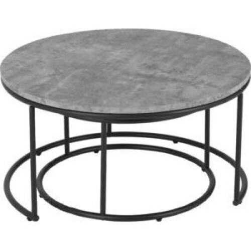 Seconique Athens Round Coffee Table Set Concrete Black Metal Legs 1