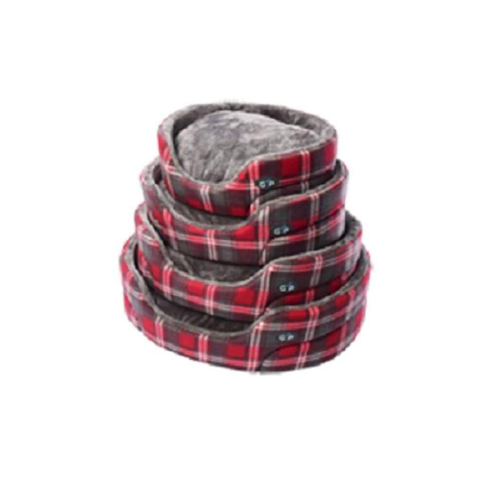 (Red Check, Large) Gor Pets Essence Dog Bed with Fleece Line