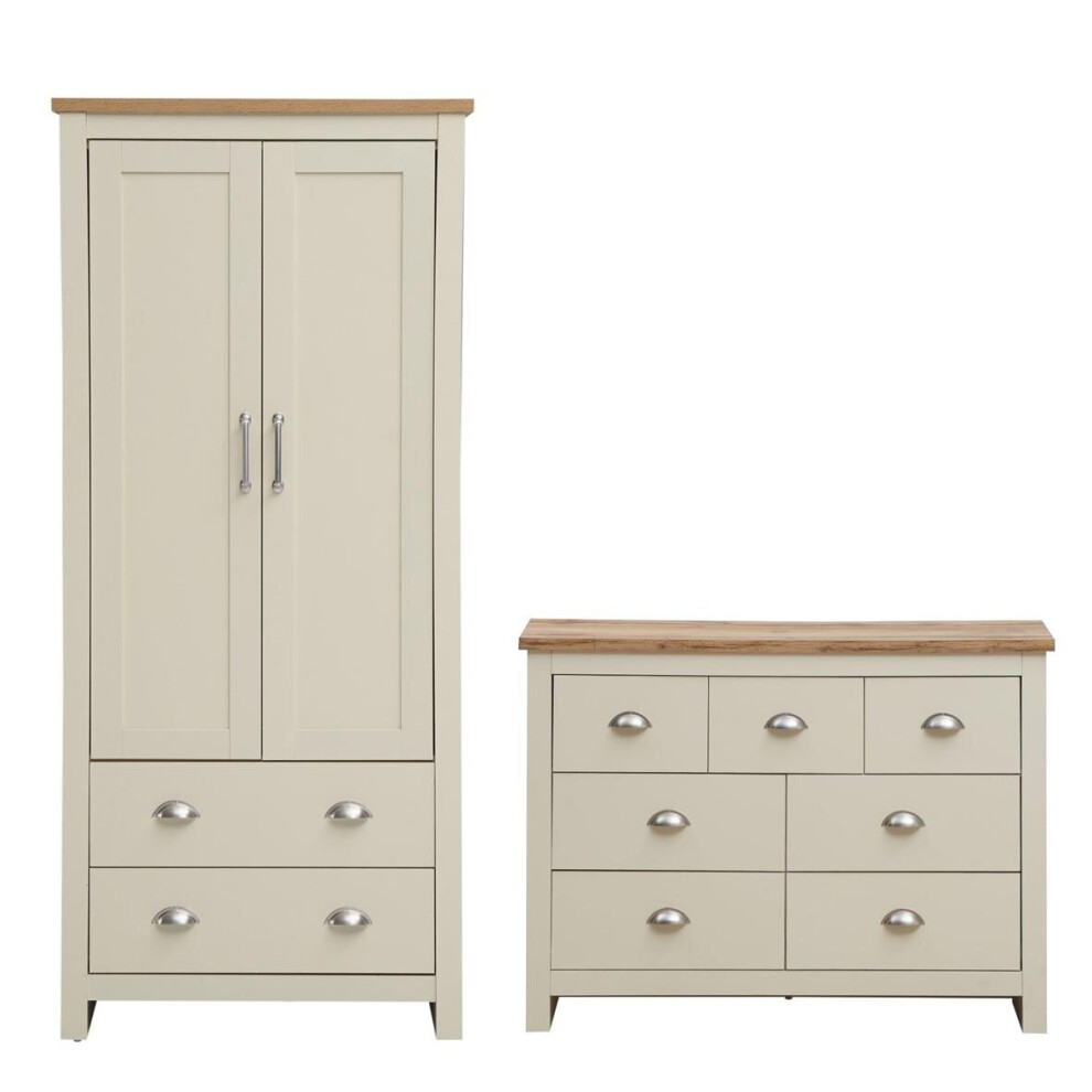 Lisbon 2 Piece Bedroom Furniture Set Wardrobe 3+4 Chest of Drawers Cream