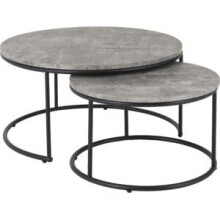 Athens Round Coffee Table Set Concrete Black Metal Legs