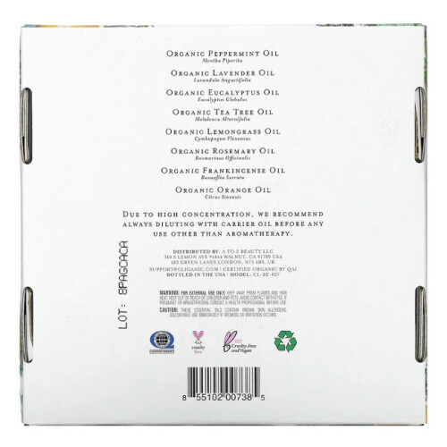 Cliganic, 100% Ren Essential Oil, Aromaterapi Set, 8 Del Set 1