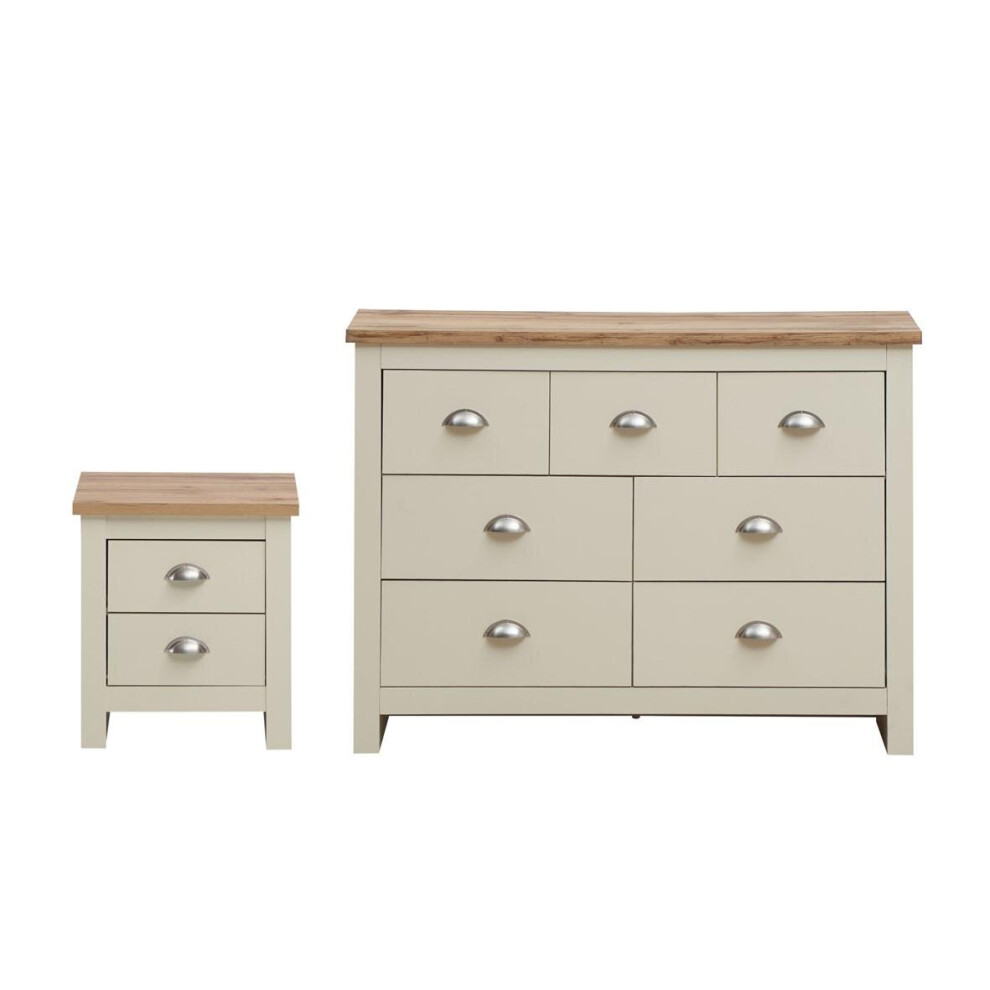 Lisbon 2 Piece Bedroom Furniture Set 3+4 Chest of Drawers 2 Drawer Bedside Table Cream