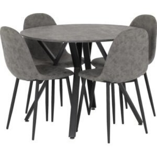 Seconique Athens Round Dining Set Concrete Effect- Top Black/Grey Metal legs 1