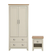 Lisbon 2 Piece Bedroom Furniture Set Wardrobe 1 Drawer Bedside Table Cream
