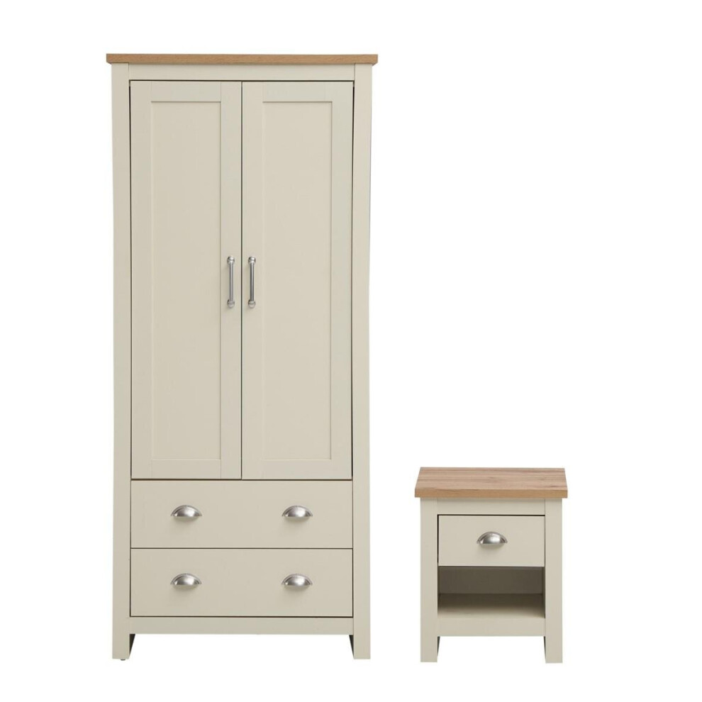 Lisbon 2 Piece Bedroom Furniture Set Wardrobe 1 Drawer Bedside Table Cream