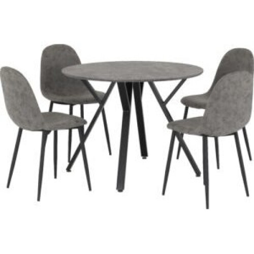 Seconique Athens Round Dining Set Concrete Effect- Top Black/Grey Metal legs