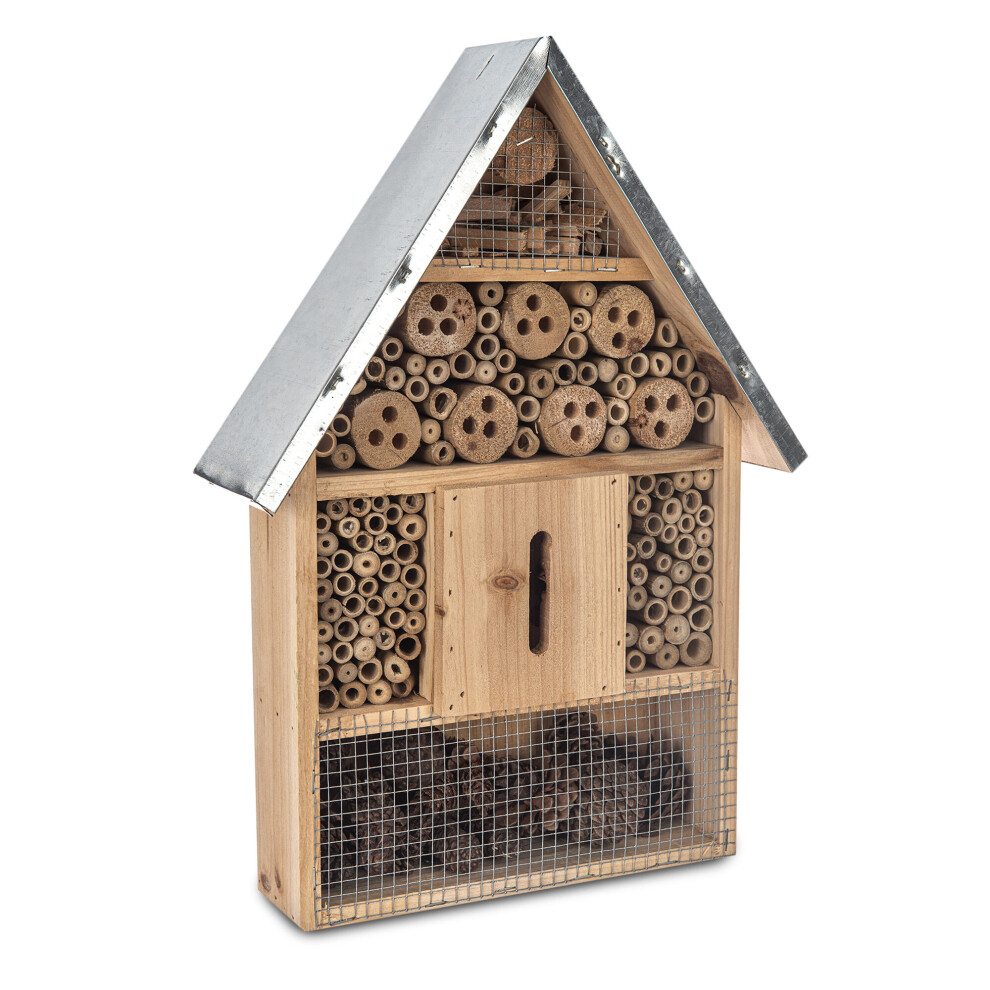 (Large/Galvanised Roof) PETLICITY Natural Wood Insect Bee Hotel House