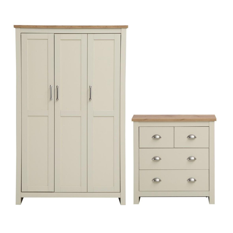 Lisbon 2 Piece Bedroom Furniture Set 3 Door Wardrobe 2+2 Drawer Chest Cream