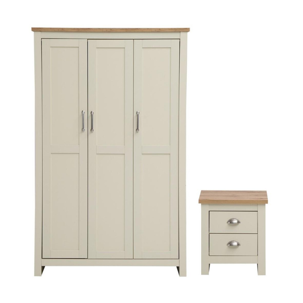 Lisbon 2 Piece Bedroom Set 3 Doors Wardrobe 2 Drawer Bedside Table Cream