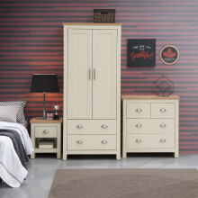Lisbon 3 Piece Bedroom Set Wardrobe 4 Drawer Chest 1 Drawer Bedside Table Cream