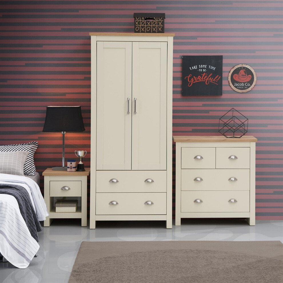 Lisbon 3 Piece Bedroom Set Wardrobe 4 Drawer Chest 1 Drawer Bedside Table Cream