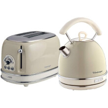 Ariete ARPK10 Retro Style Dome Kettle and 2 Slice Toaster Set, Vintage Design - Cream