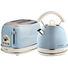Ariete ARPK12 Retro Style Dome Kettle and 2 Slice Toaster Set, Vintage Design - Blue