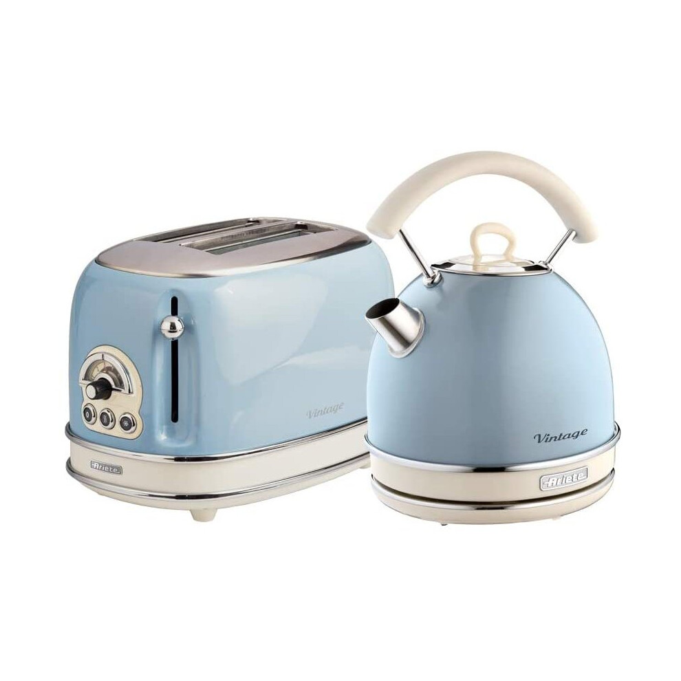 Ariete ARPK12 Retro Style Dome Kettle and 2 Slice Toaster Set, Vintage Design - Blue