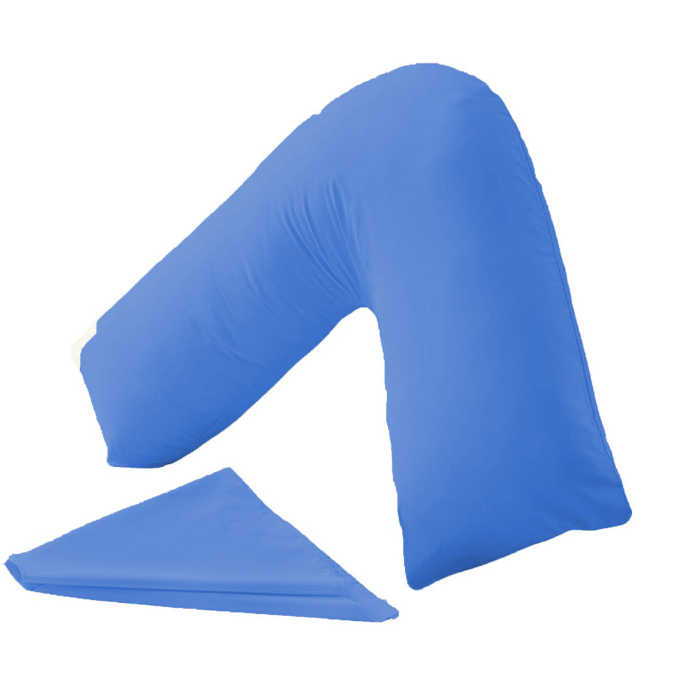 (Mid-Blue, Plain V- Pillow Case with V Pillow ) Ease Care V Pillow Case Back Neck Nursing Support