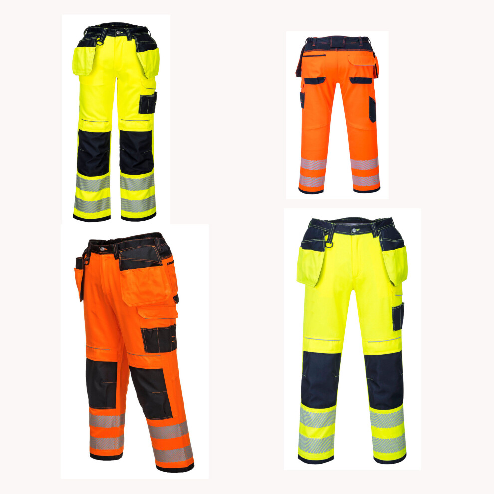 (32") PORTWEST T501 PW3 Hi-Vis Holster Work Trouser SAFETY Knee Pads Pockets Contrast