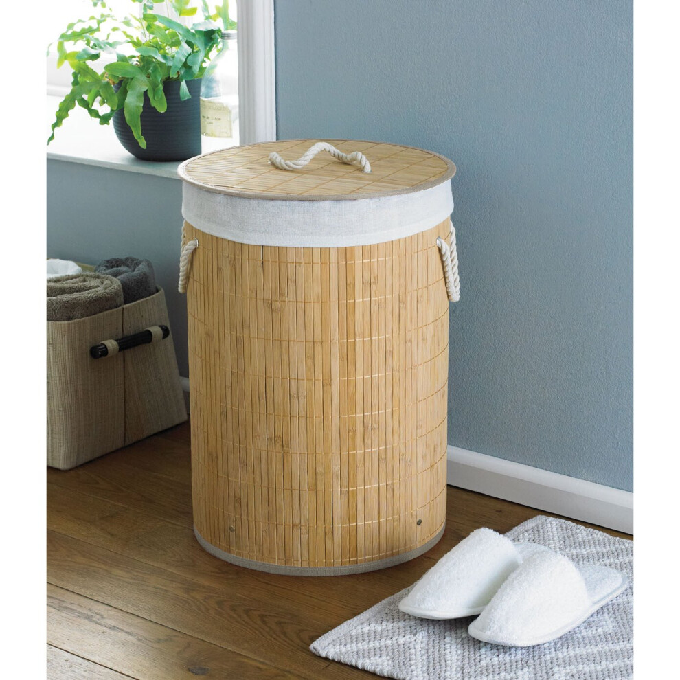 Country Club Round Bamboo Laundry Basket, Natural