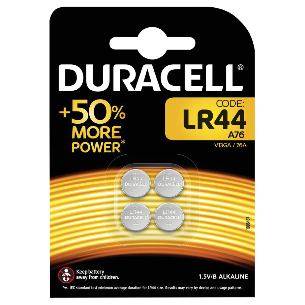 Duracell LR44 Alkaline Button Batteries Pack Of 4 A76/4 DU12801