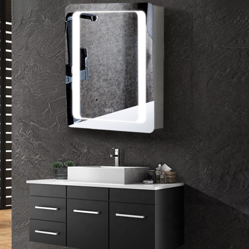 Living And Home Anti-fog LED Clock Wall Mounted Mirror Cabinet, Touch Control Switch 1