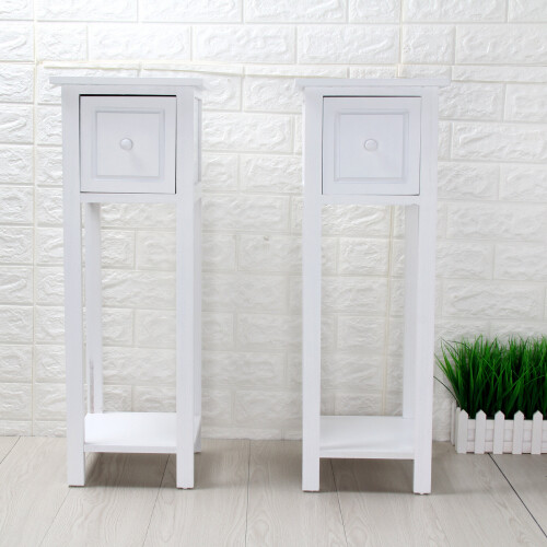 New Pair of Tall Slim Bedside Tables Narrow Bedroom Hallway Wood White