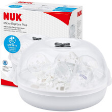 NUK Micro Express Plus Microwave Steam Steriliser - Fast 4-Minute Sterilisation for Up to 4 Baby Bottles, Travel Friendly