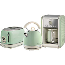 Ariete ARPK14 Retro Style Dome Kettle, 2 Slice Toaster and Filter Coffee Machine Set, Vintage Design - Green