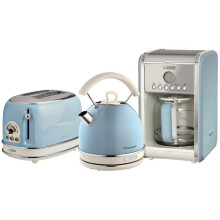 Ariete ARPK15 Retro Style Dome Kettle, 2 Slice Toaster and Filter Coffee Machine Set, Vintage Design - Blue