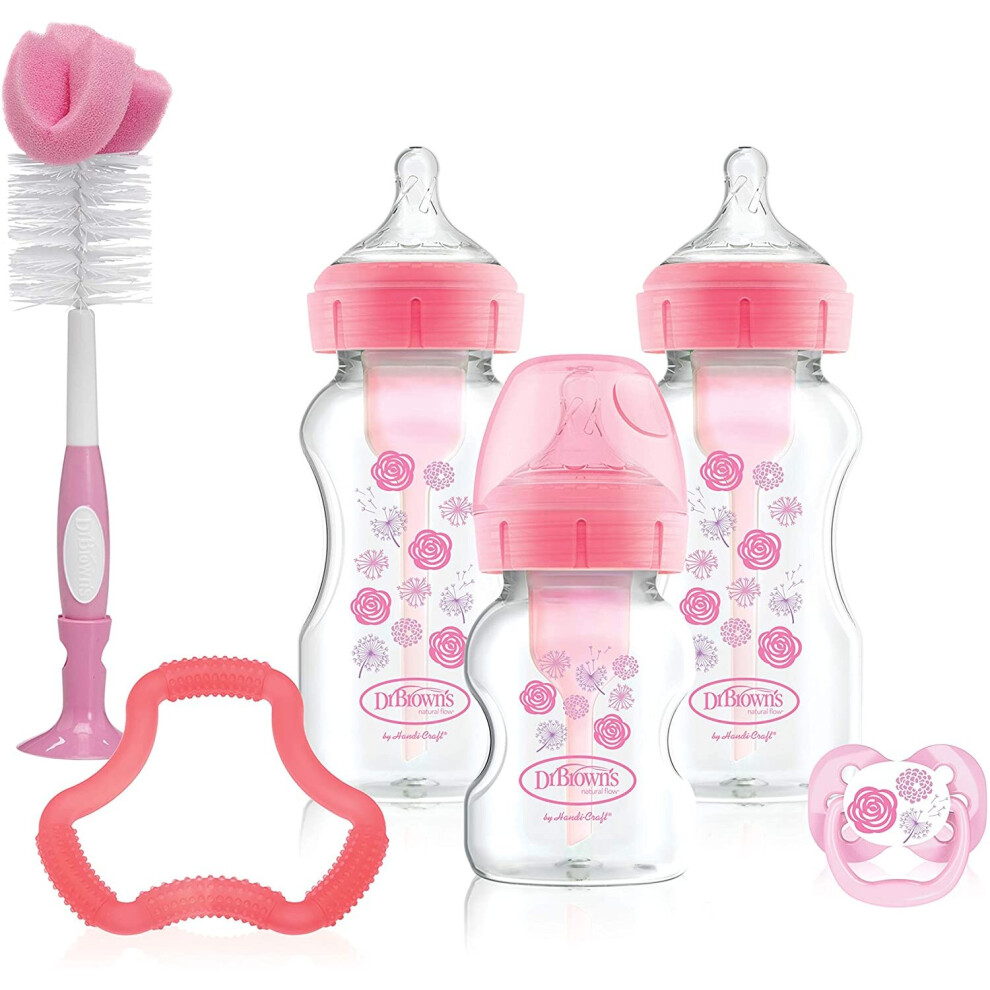 Dr Brown's Options+ Anti-Colic Baby Bottles Gift Set, Pink