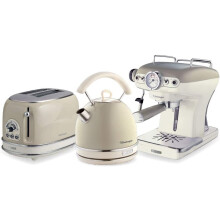 Ariete ARPK16 Retro Style Dome Kettle, 2 Slice Toaster and Espresso Machine Set, Vintage Design - Cream