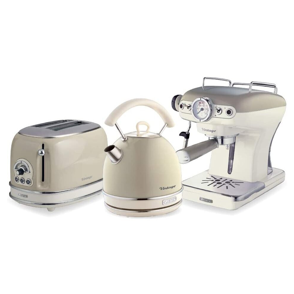 Ariete ARPK16 Retro Style Dome Kettle, 2 Slice Toaster and Espresso Machine Set, Vintage Design - Cream