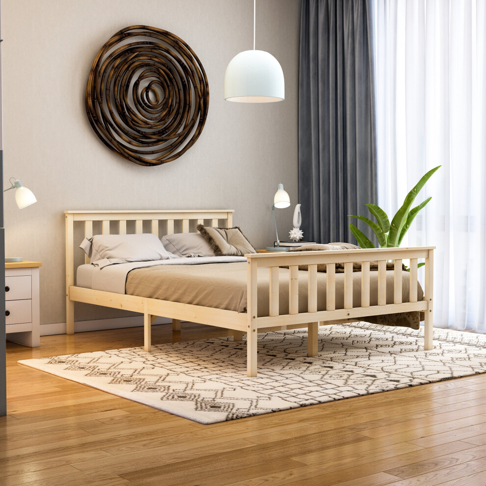 (Double, Pine) Milan Wood Bed Frame High Foot Solid Pine Slatted