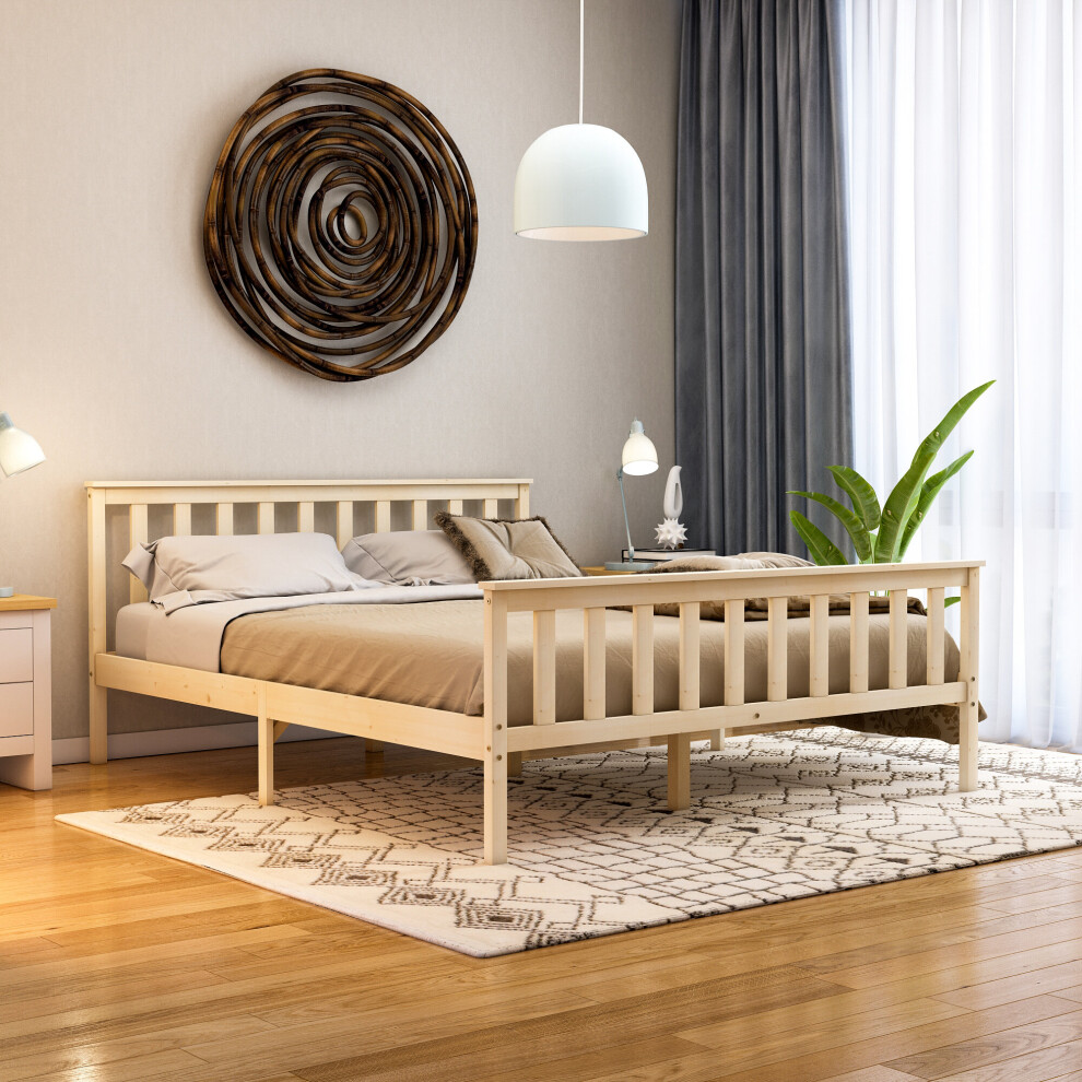 (King Size, Pine) Milan Wood Bed Frame High Foot Solid Pine Slatted