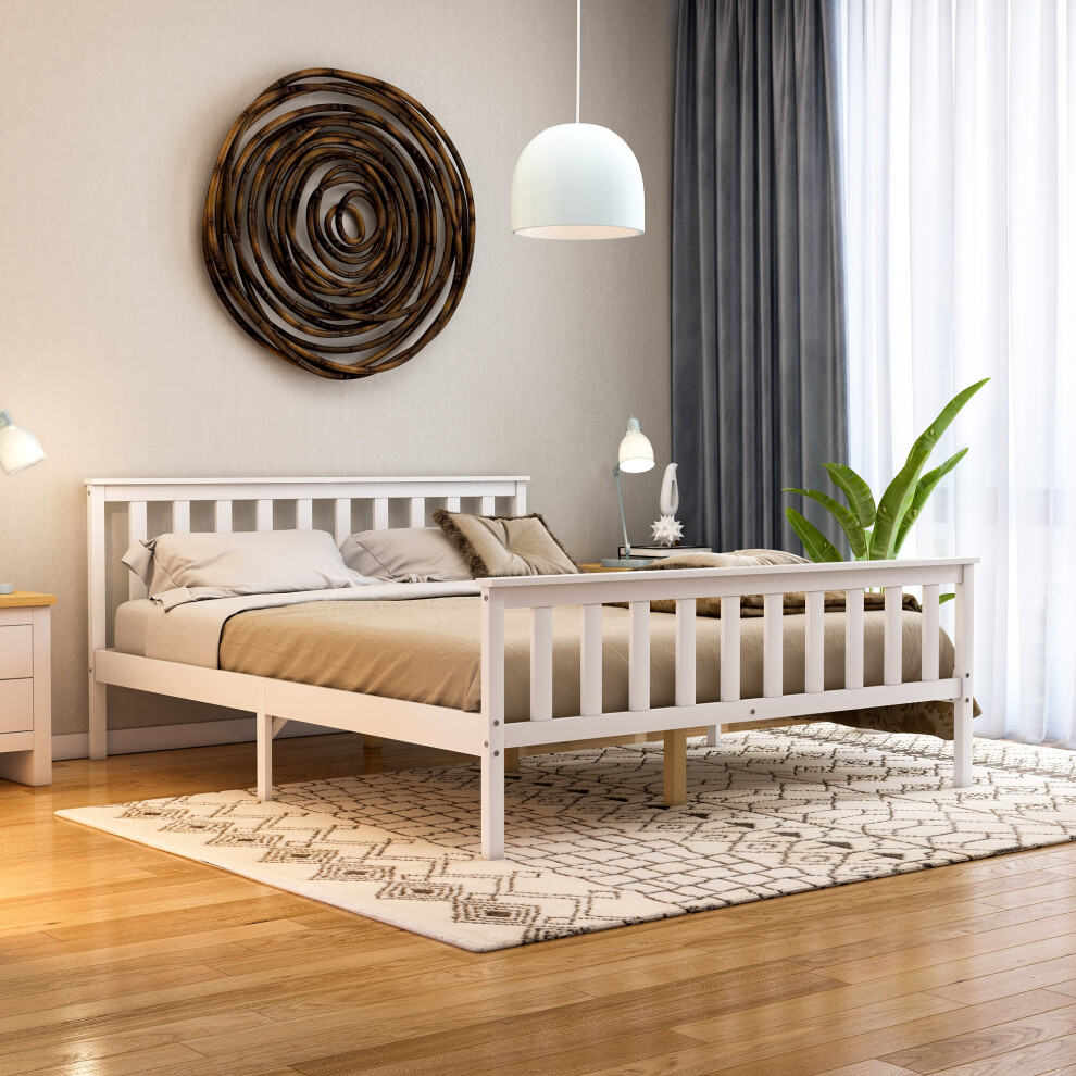 (King Size, White) Milan Wood Bed Frame High Foot Solid Pine Slatted