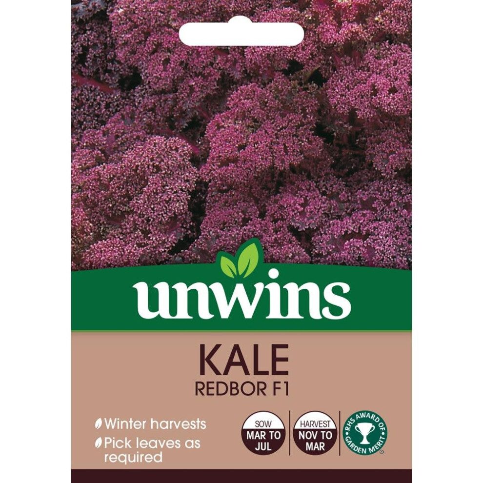 Unwins Grow Your Own Kale Bor F1 Winter Harvest Vegetable Seeds Red/Purple