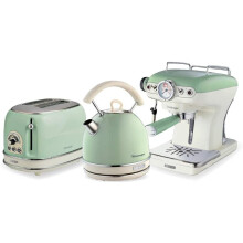 Ariete ARPK17 Retro Style Dome Kettle, 2 Slice Toaster and Espresso Machine Set, Vintage Design - Green