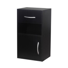 (Black) 1 Door 1 Drawer Wooden Bedroom Bedside Cabinet