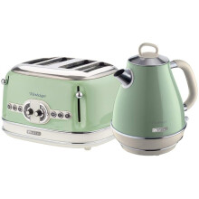 Ariete ARPK20 Retro Style Jug Kettle and 4 Slice Toaster Set, Vintage Design - Green