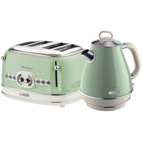Ariete ARPK20 Retro Style Jug Kettle and 4 Slice Toaster Set, Vintage Design - Green