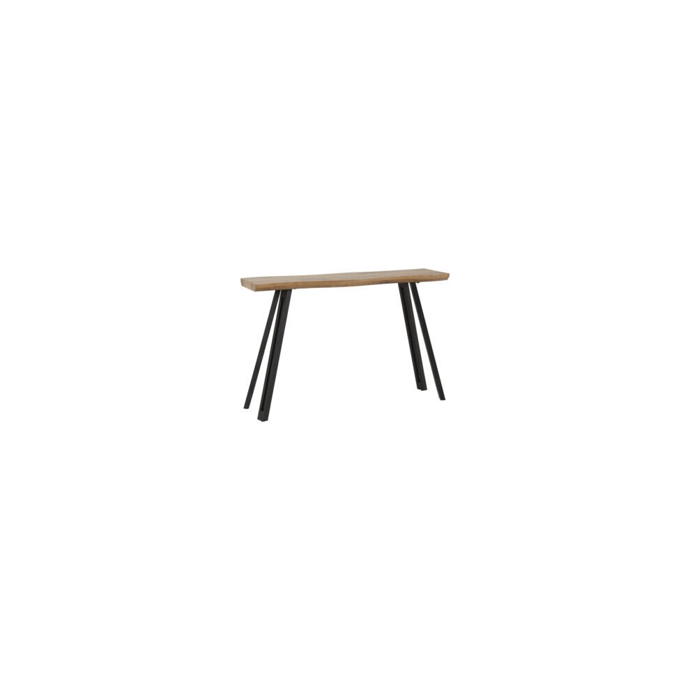 Quebec Wave Edge Console Table Medium Oak Effect Black Metal Legs