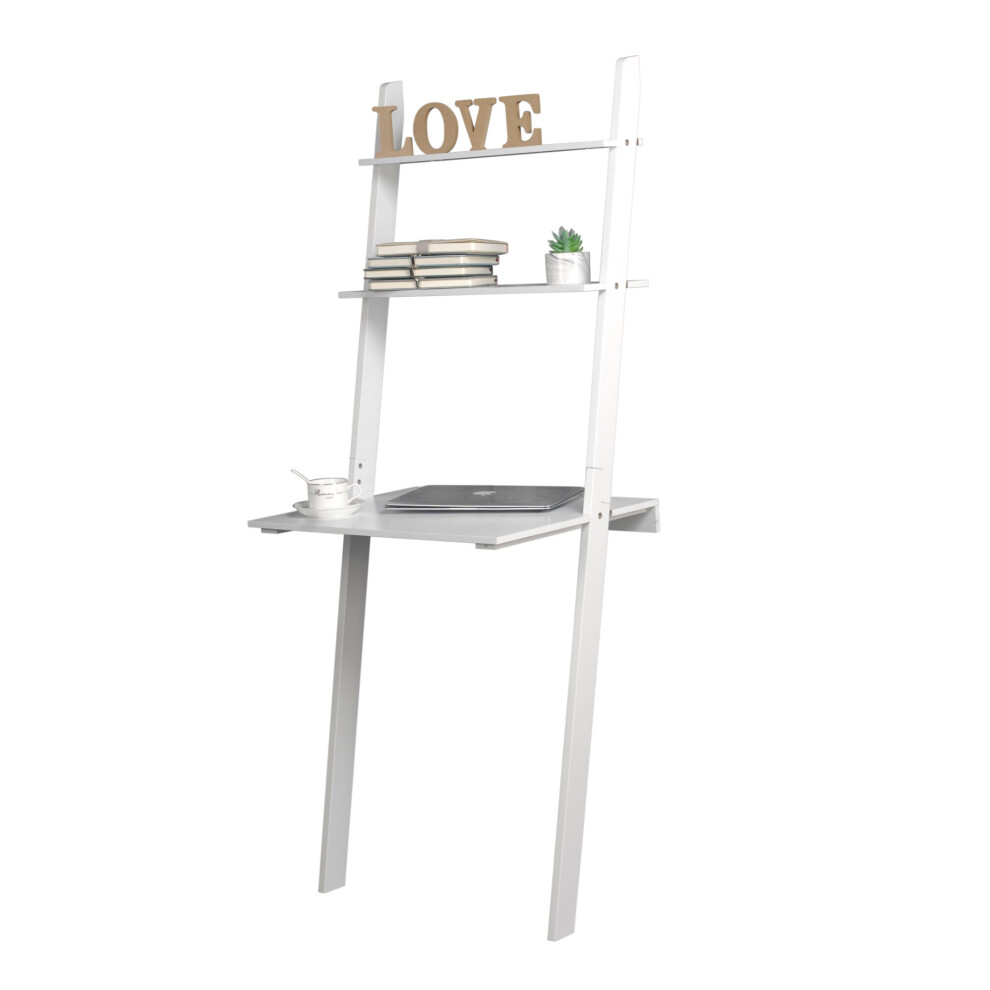 (White) White Or Grey Ladder Computer Desk + Two Shelves